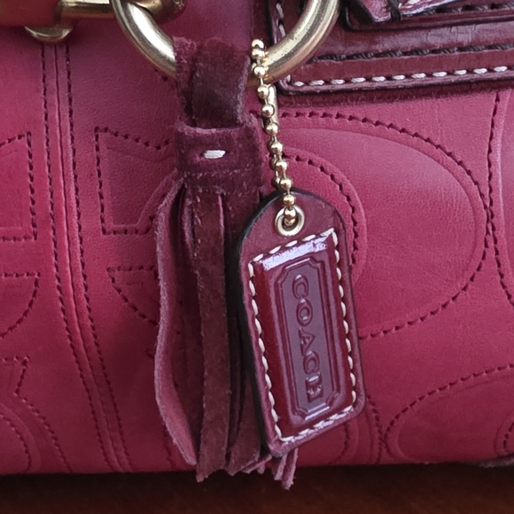 Coach 10226 Hamptons Clip Signature Embossed Red Leather Satchel Y2K Vintage - Picture 7 of 16